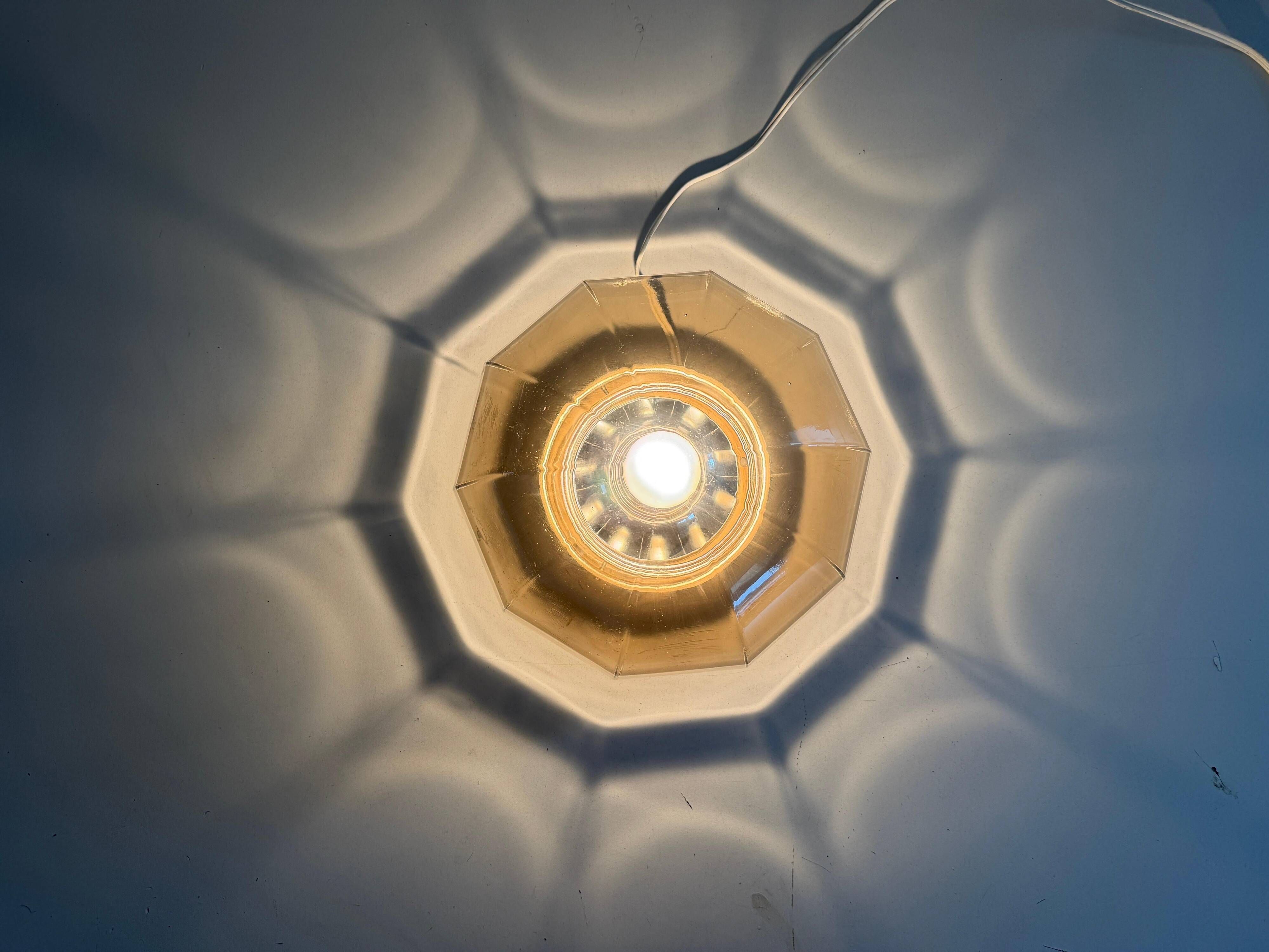 Flush-mounted brown glass fixture and metal base by N Leuchten, 1960s, Germany.