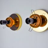Pair of "cocoon" wall lights, resin and pine, Italy, 1970