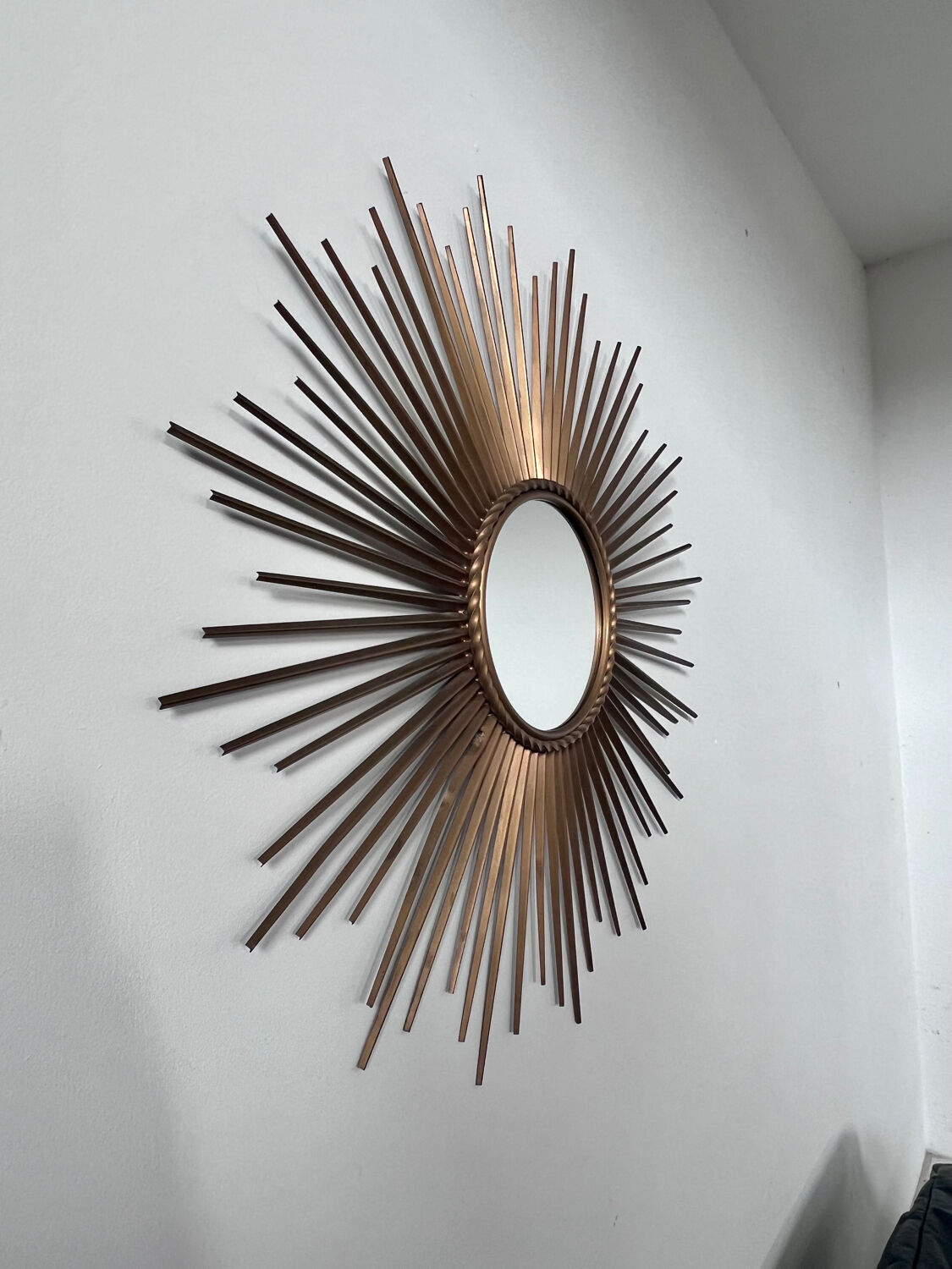 Old sun mirror in gold metal design from the 60s Chaty Vallauris