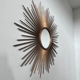 Old sun mirror in gold metal design from the 60s Chaty Vallauris