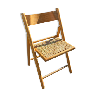 Chaise pliante vintage cannage et bois