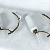 Mid-Century Italian pair of sconces in brass and opaline glass