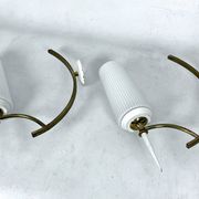 Mid-Century Italian pair of sconces in brass and opaline glass