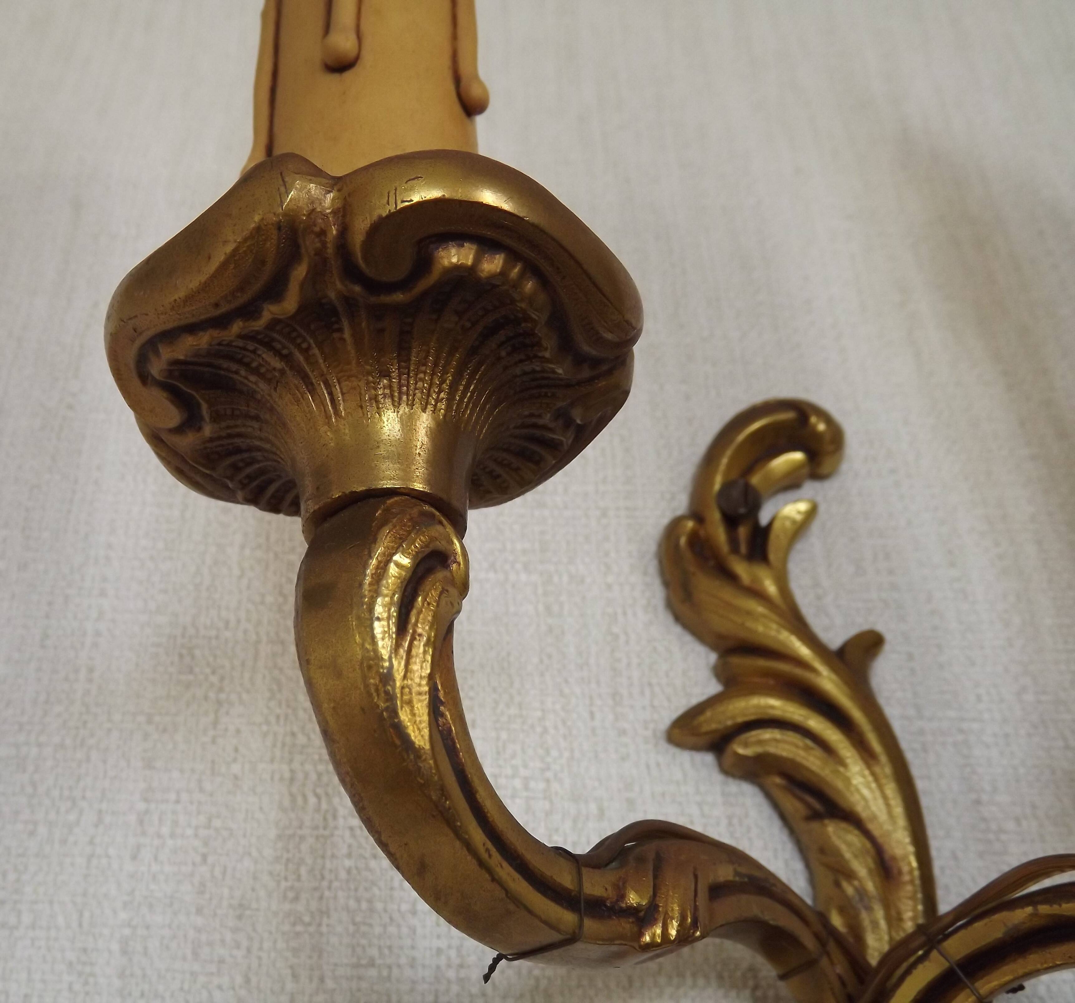 Vintage French Bronze Double Wall Sconces with Acanthus Leaf Detail 5706