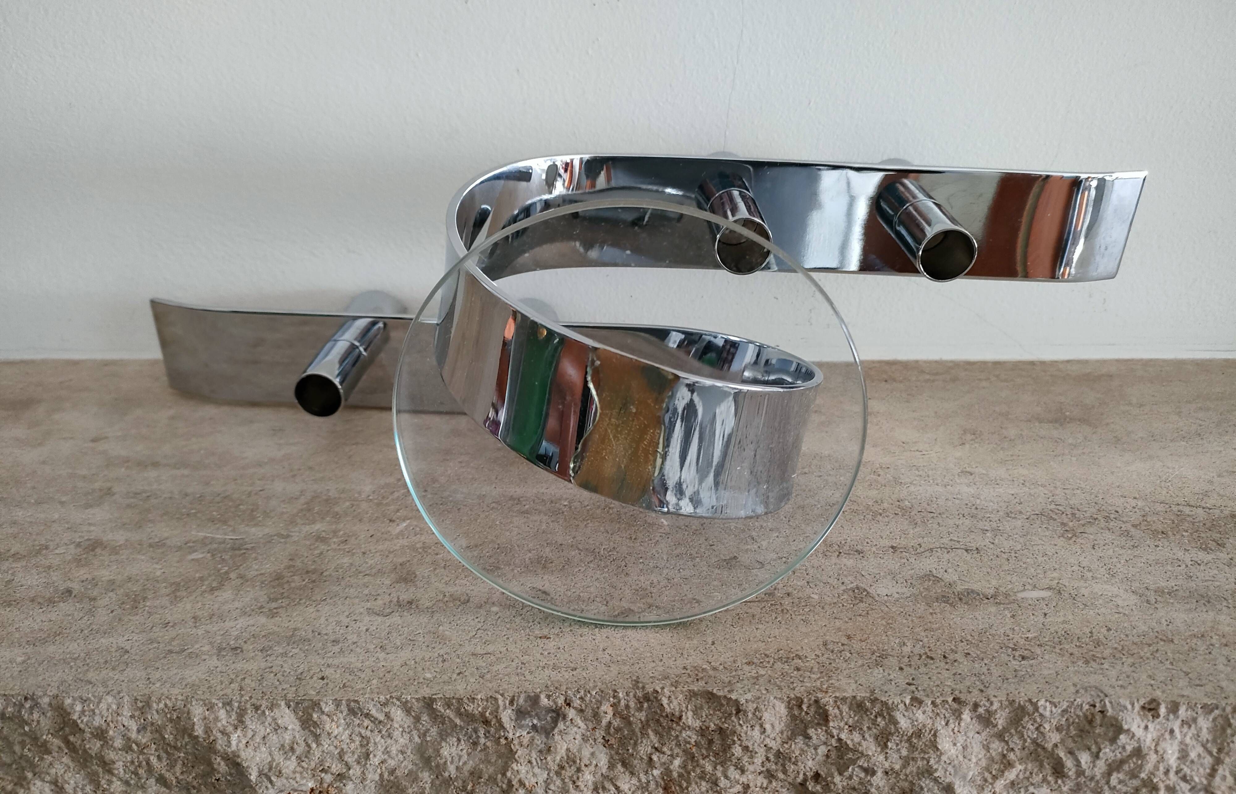 Design horizontal candlestick in chrome metal - four candles - France - 1980s