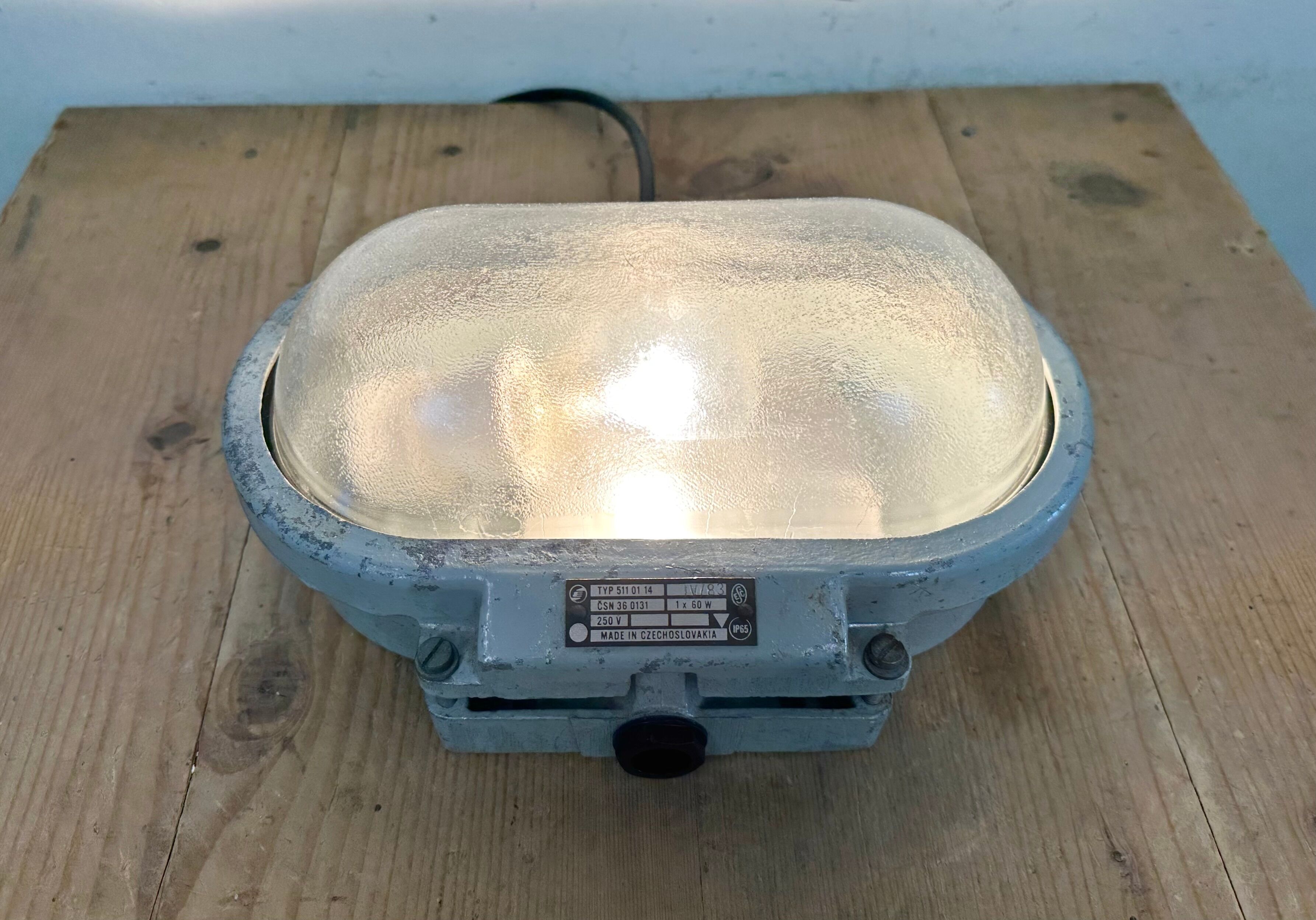 Industrial Cast Aluminium Wall Light with Frosted Glass from Elektrosvit, 1970s
