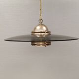 Original Belid T 391 pendant light in gold-coloured metal and smoked glass