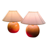 pair of solid wood varnished lamps 1kg 32x30 elec ok screw bulb very good