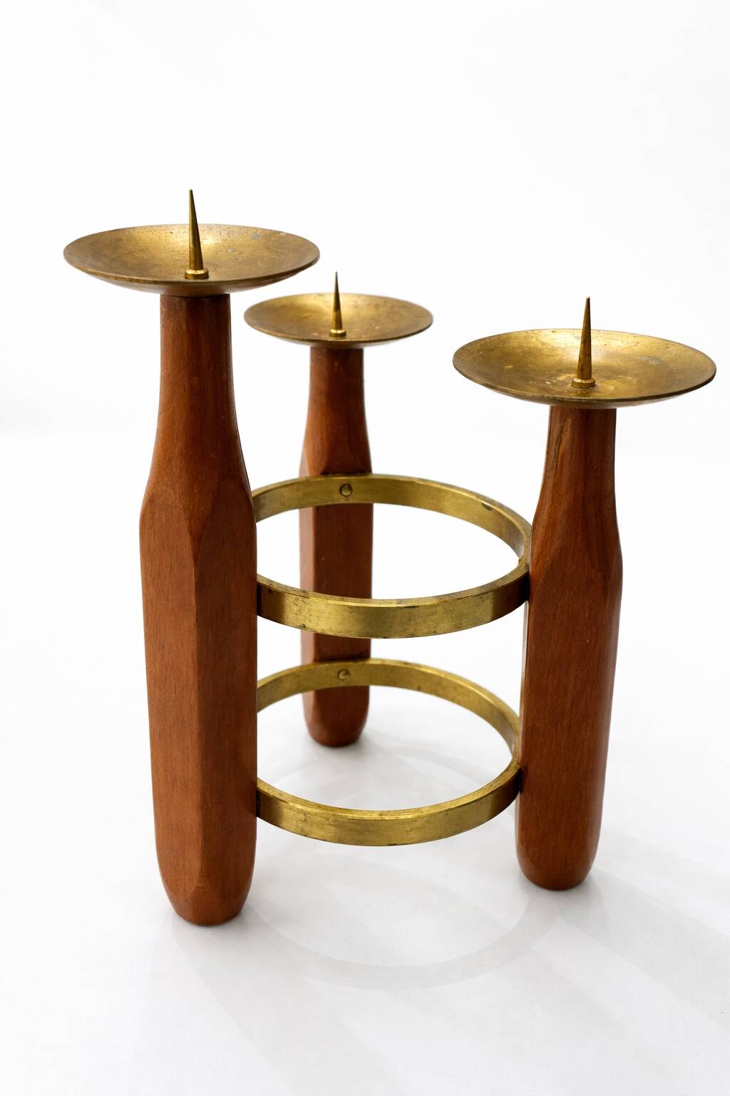 Chandelier ajustable en teck et laiton Mid-Century