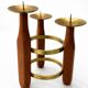 Chandelier ajustable en teck et laiton Mid-Century