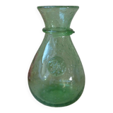 Small carafe in blown and bubble glass green color signed biot vintage