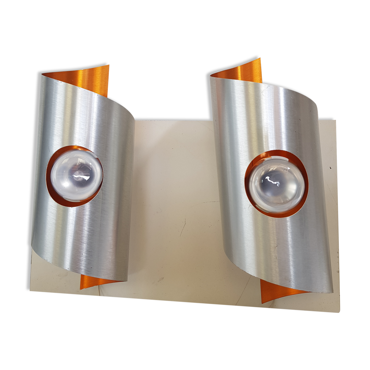 Pair of 70s brushed steel sconces