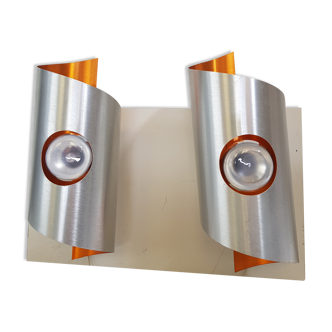 Pair of 70s brushed steel sconces