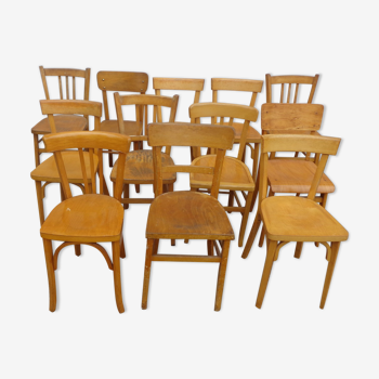 Set of 12 mismatched bistro chairs