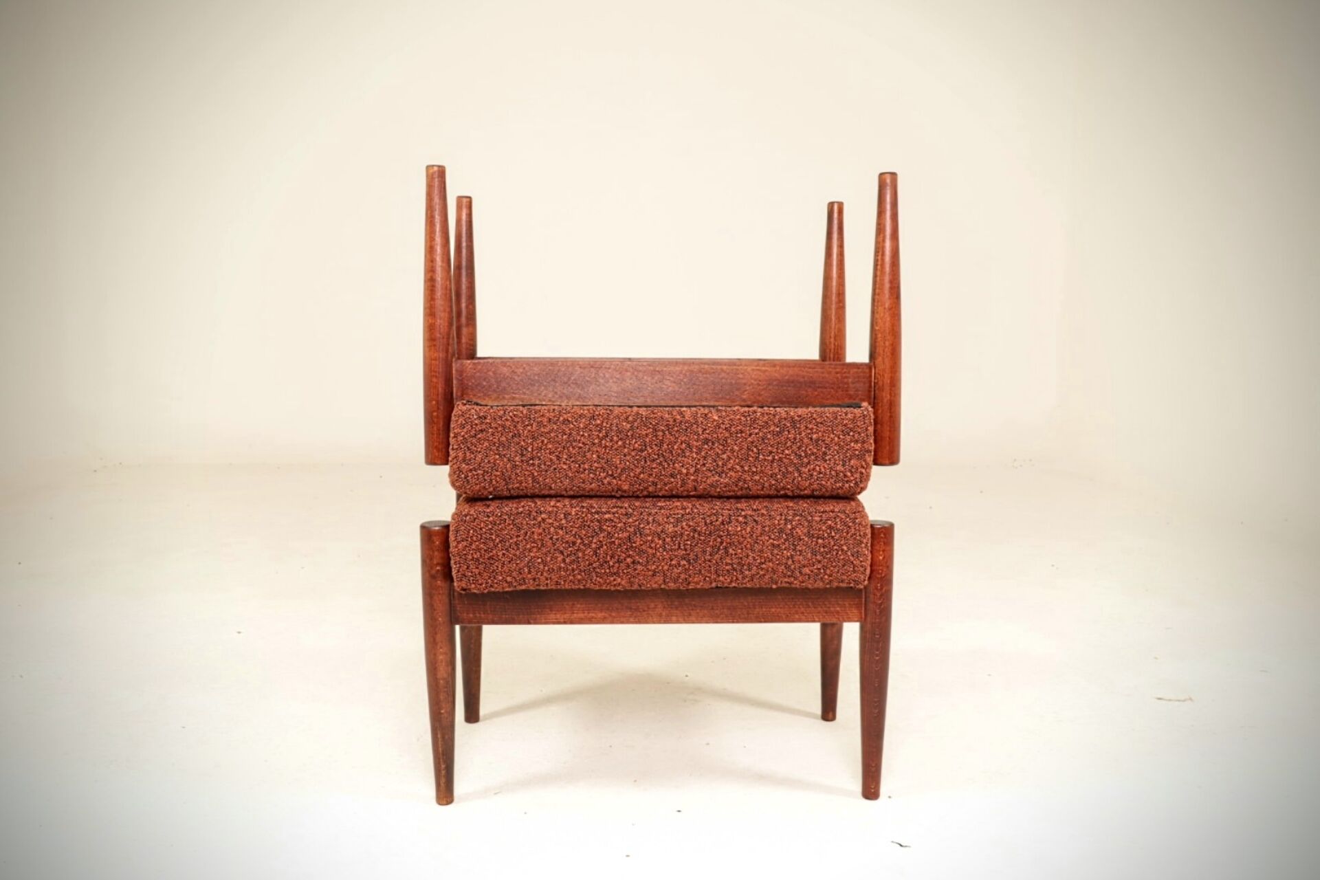 Set of two vintage-style footstools, bouclé cinnamon color