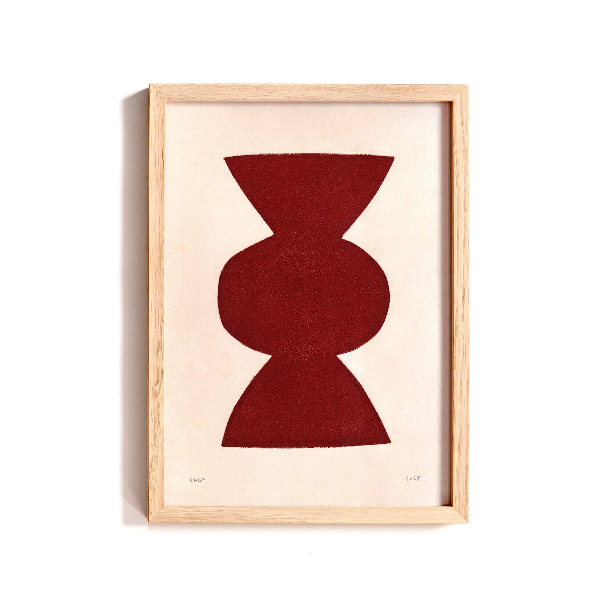 Abstract painting on paper, dark red illustration signed Eawy.