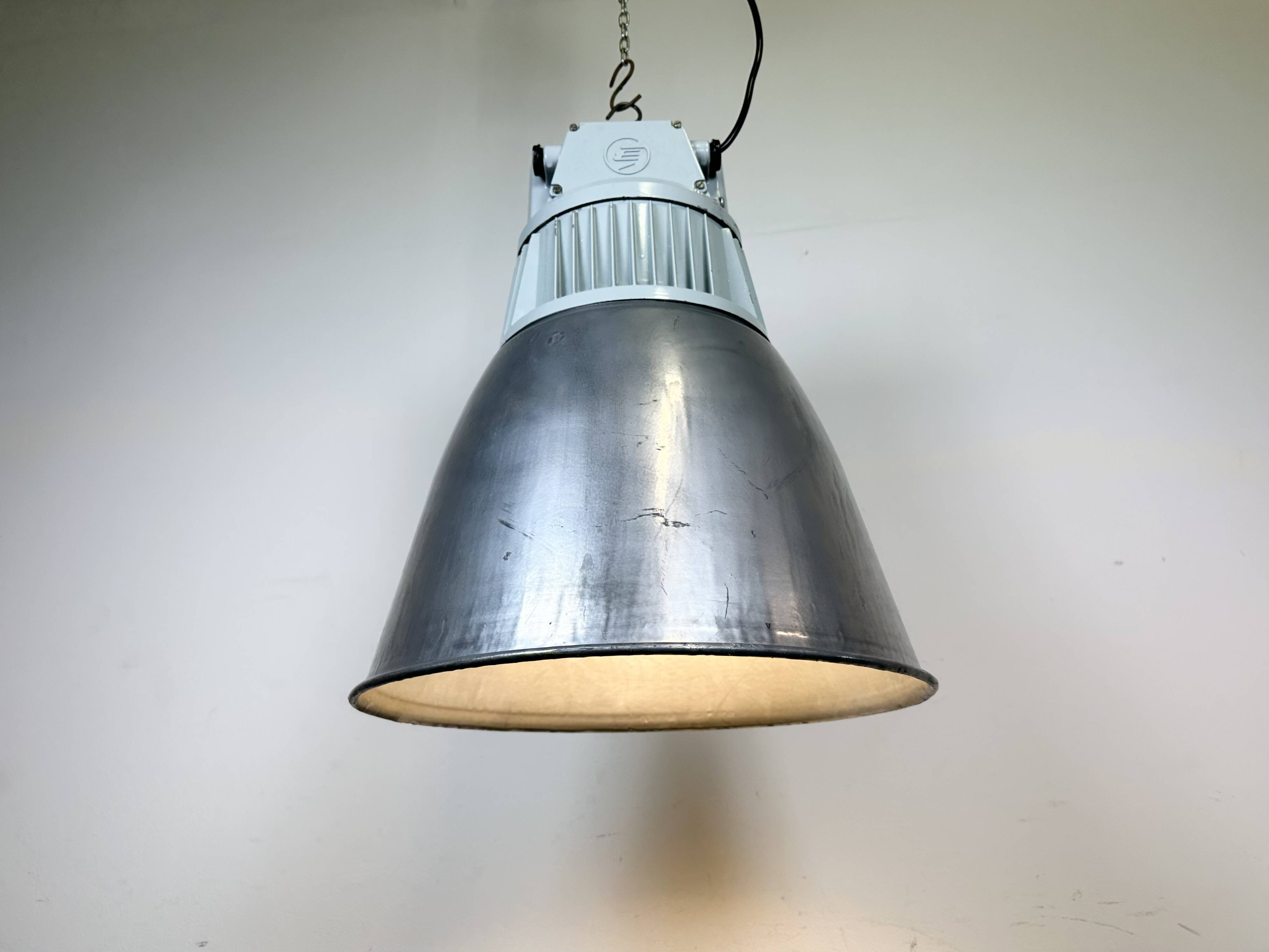 Vintage Silver Industrial Factory Pendant Lamp from Elektrosviti, 1960s