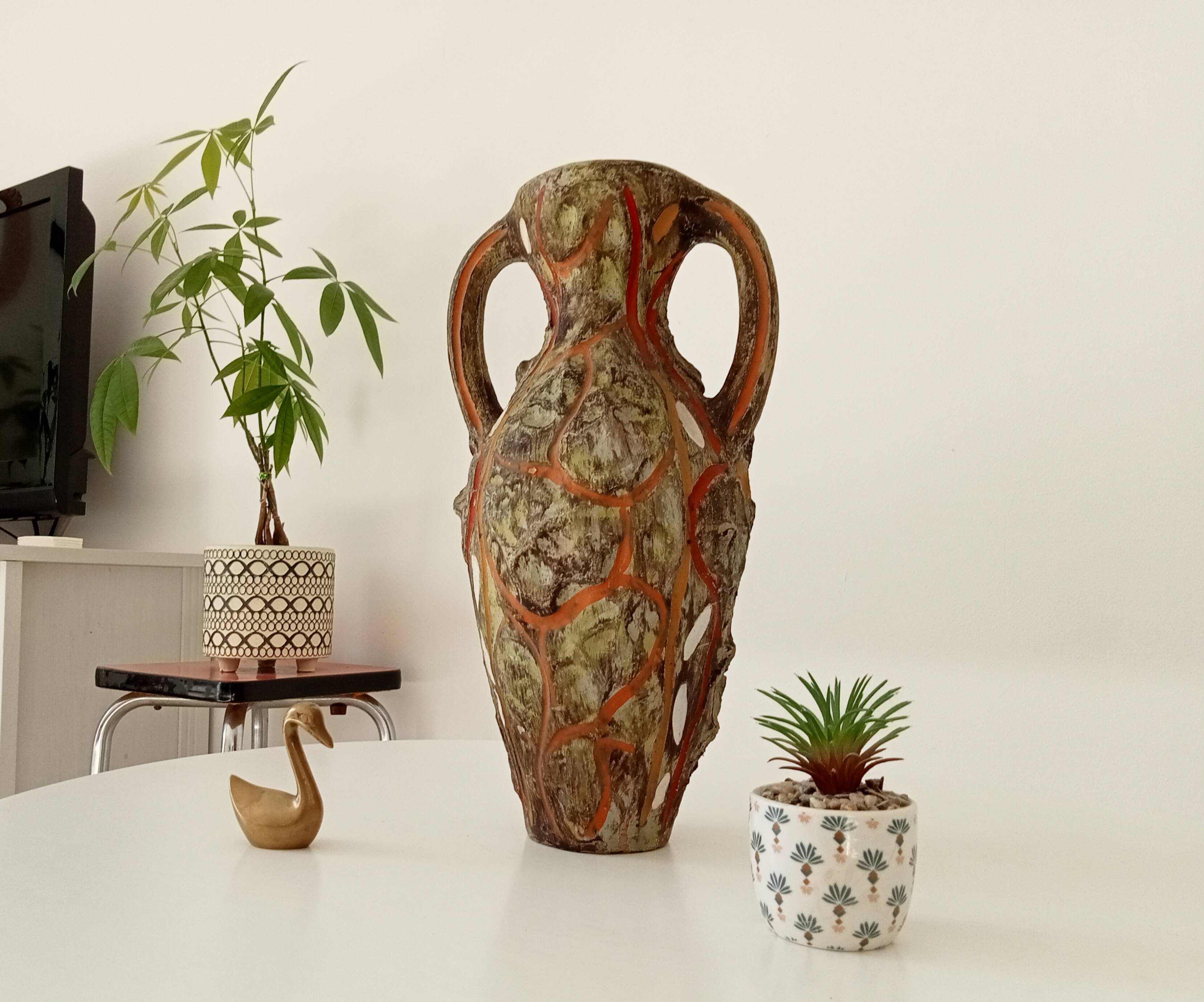 Vintage 70s amphora vase with volcanic effect