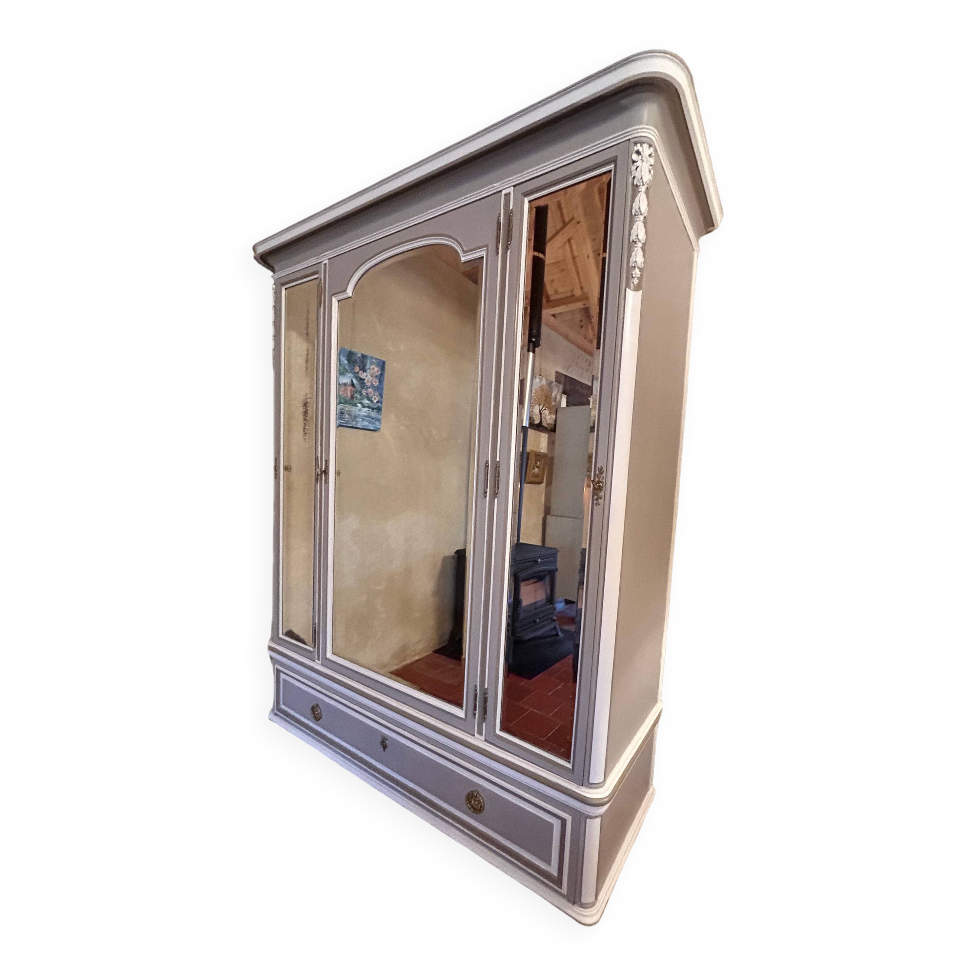 Three-door glass wardrobe