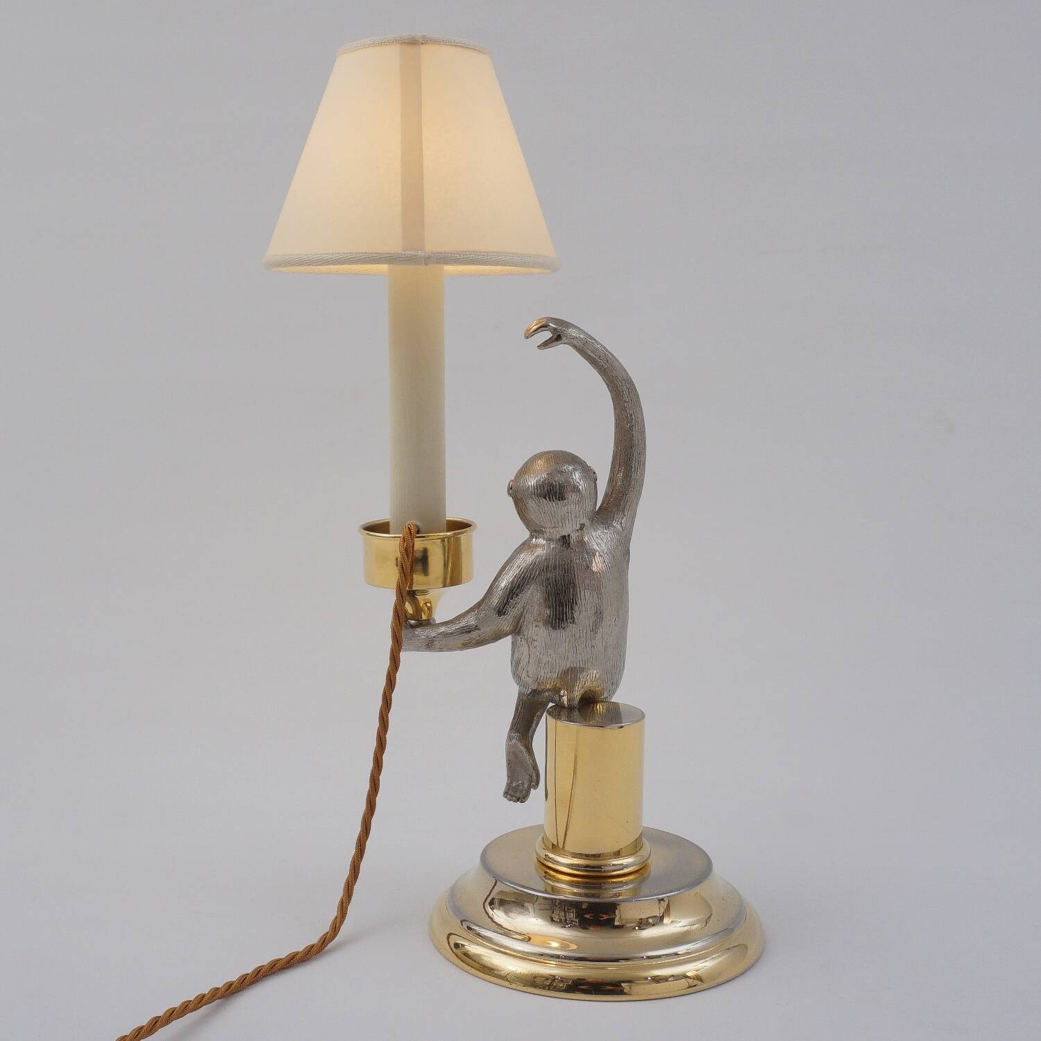 Hauy Pouigo Monkey candlestick table lamp silver plated bronze 1970's Italy
