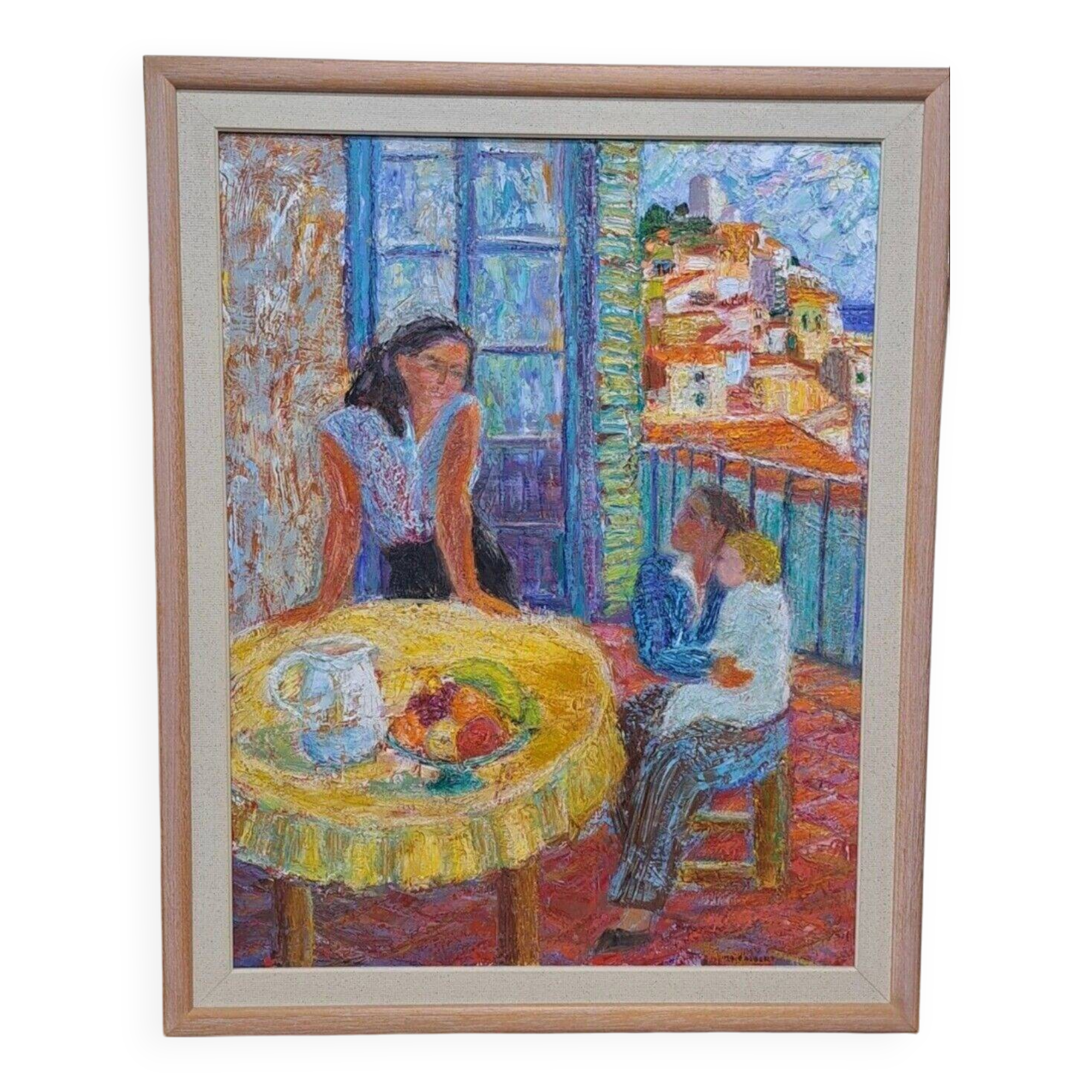 20th century Portrait of Two Women Oil Painting on Canvas