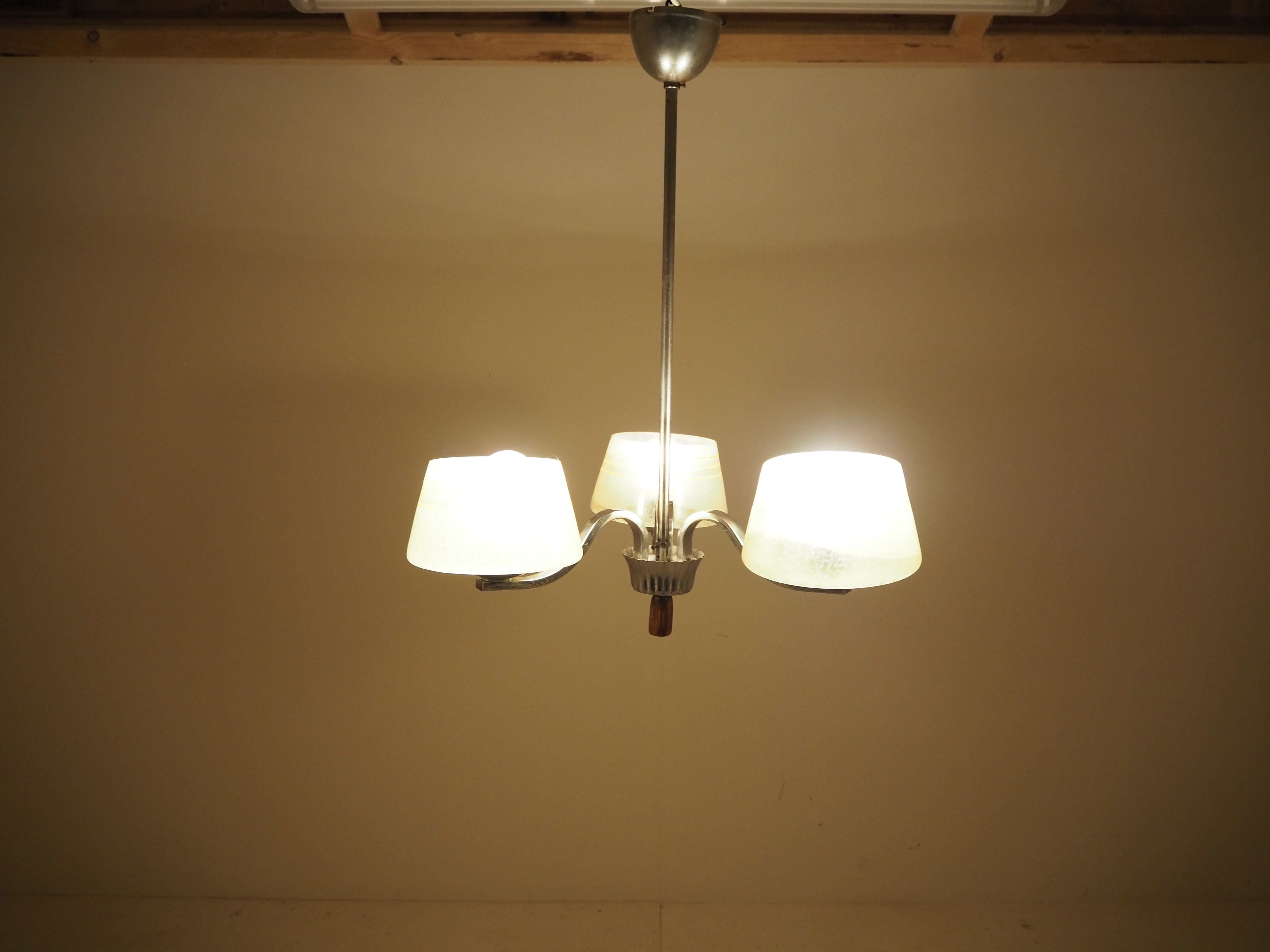 Midcentury Chrome and Glass Chandelier, Czechoslovakia 1960s