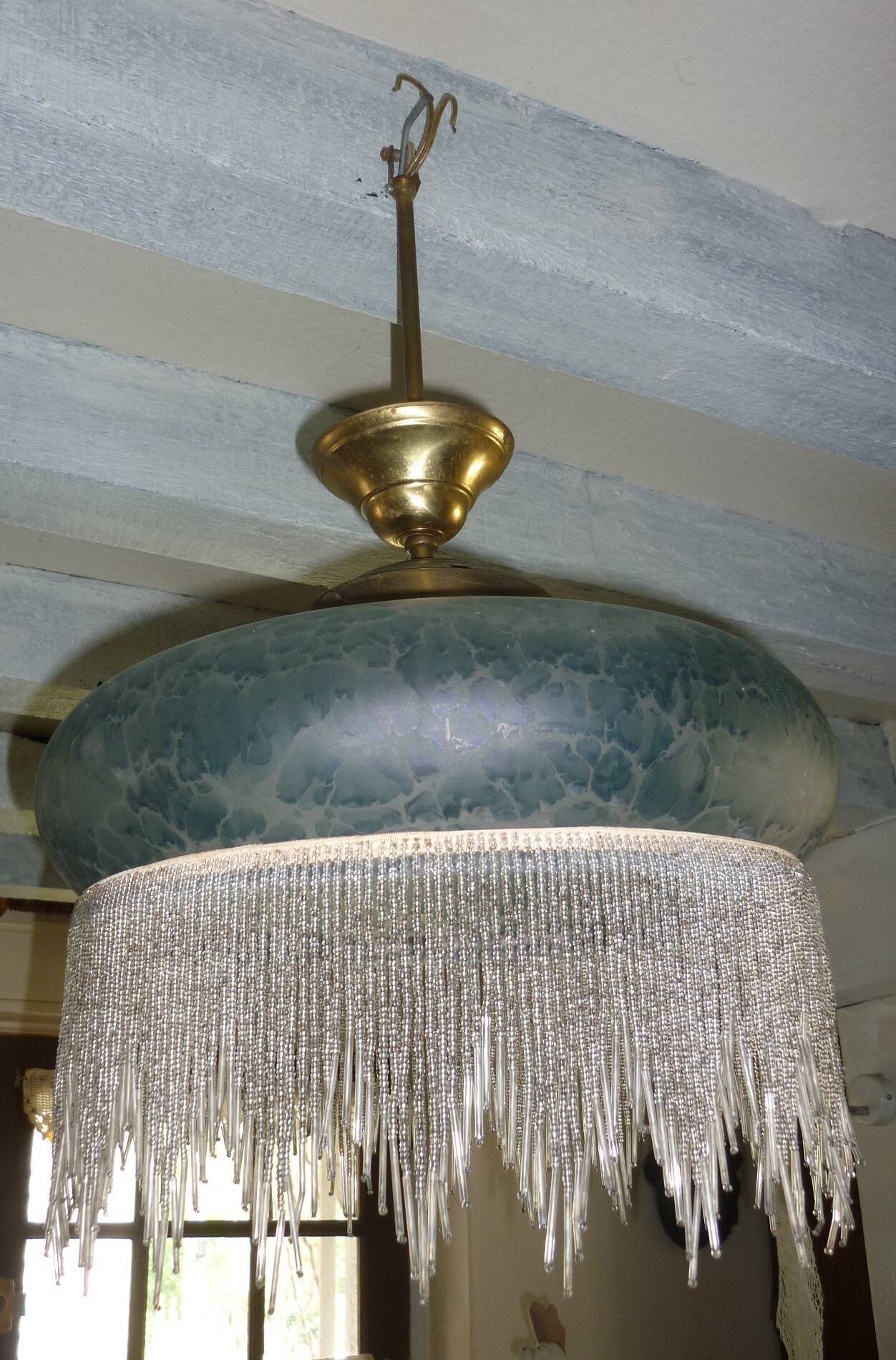 Pendant lamps in polished glass with bead fringe, Ø 40 cm