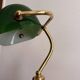 Ancien Lampe Notaire Banquier Bureau Opaline Vert Laiton Doré