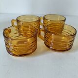 Set of 4 vintage amber glass mugs with textured 70s design