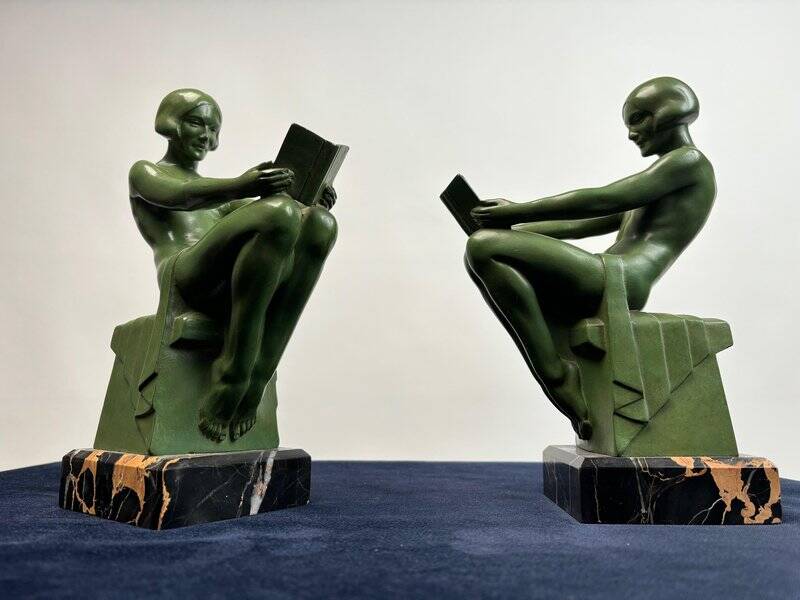 Art Deco Sculptural Bookends by Max Le Verrier, Paris, France, 1925, Set of 2