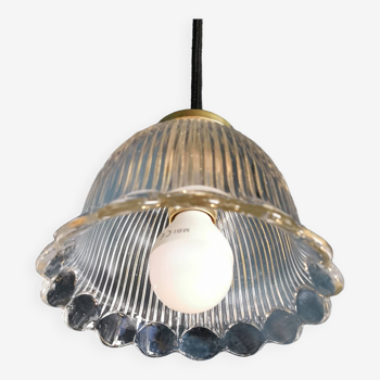 Lampe baladeuse suspension vintage années 60 verre transparent fleur