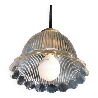 Lampe baladeuse suspension vintage années 60 verre transparent fleur