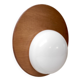 Designer wall lights in wood and opaline globe - mid-20th century