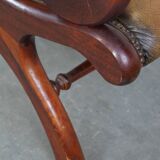 Green Vintage Leather English Chesterfield Armchair Combined with Wood