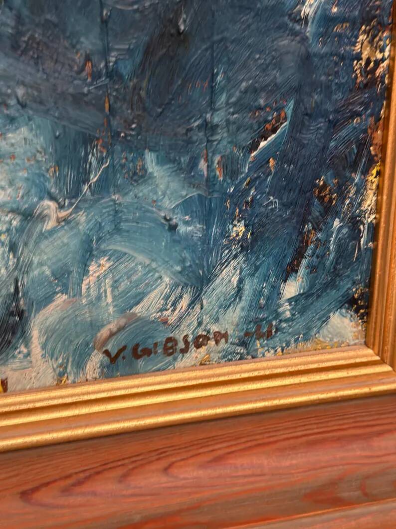 Grande huile sur toile suédoise originale – « Composition » par Valter Gibson