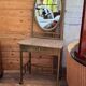 Vintage French Art Deco vanity table in brass and marble, 1940s