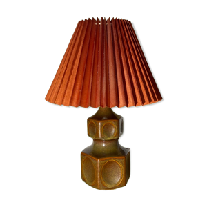 lampe en céramique søholm   couleur marron / vert avec abat-jour rouge - lampe en céramique danoise
