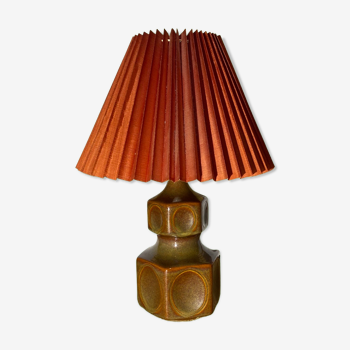 Rare Large Søholm Ceramic Lamp | Brown/green Color With Red Lampshade - Danish Ceramic Lamp