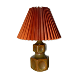 Rare Large Søholm Ceramic Lamp | Brown/green Color With Red Lampshade - Danish Ceramic Lamp