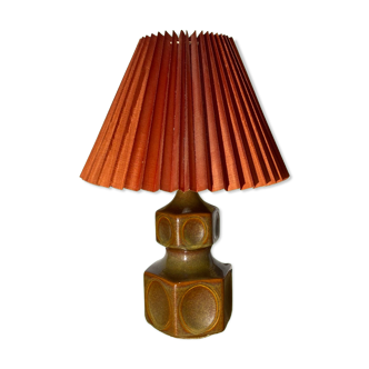 Rare Large Søholm Ceramic Lamp | Brown/green Color With Red Lampshade - Danish Ceramic Lamp