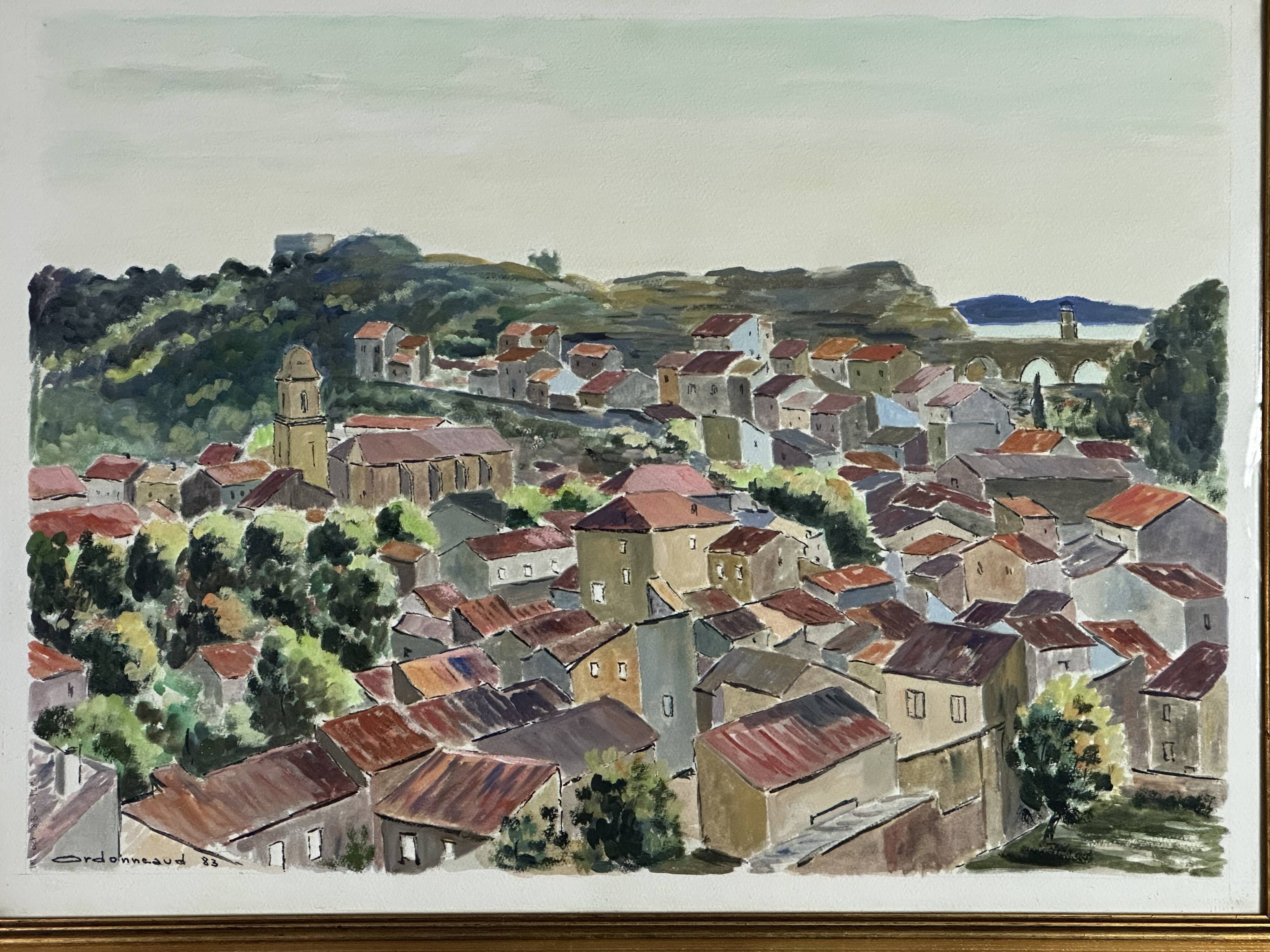 Painting / watercolor landscape of Provence signed Jean Ordonneaud 1983