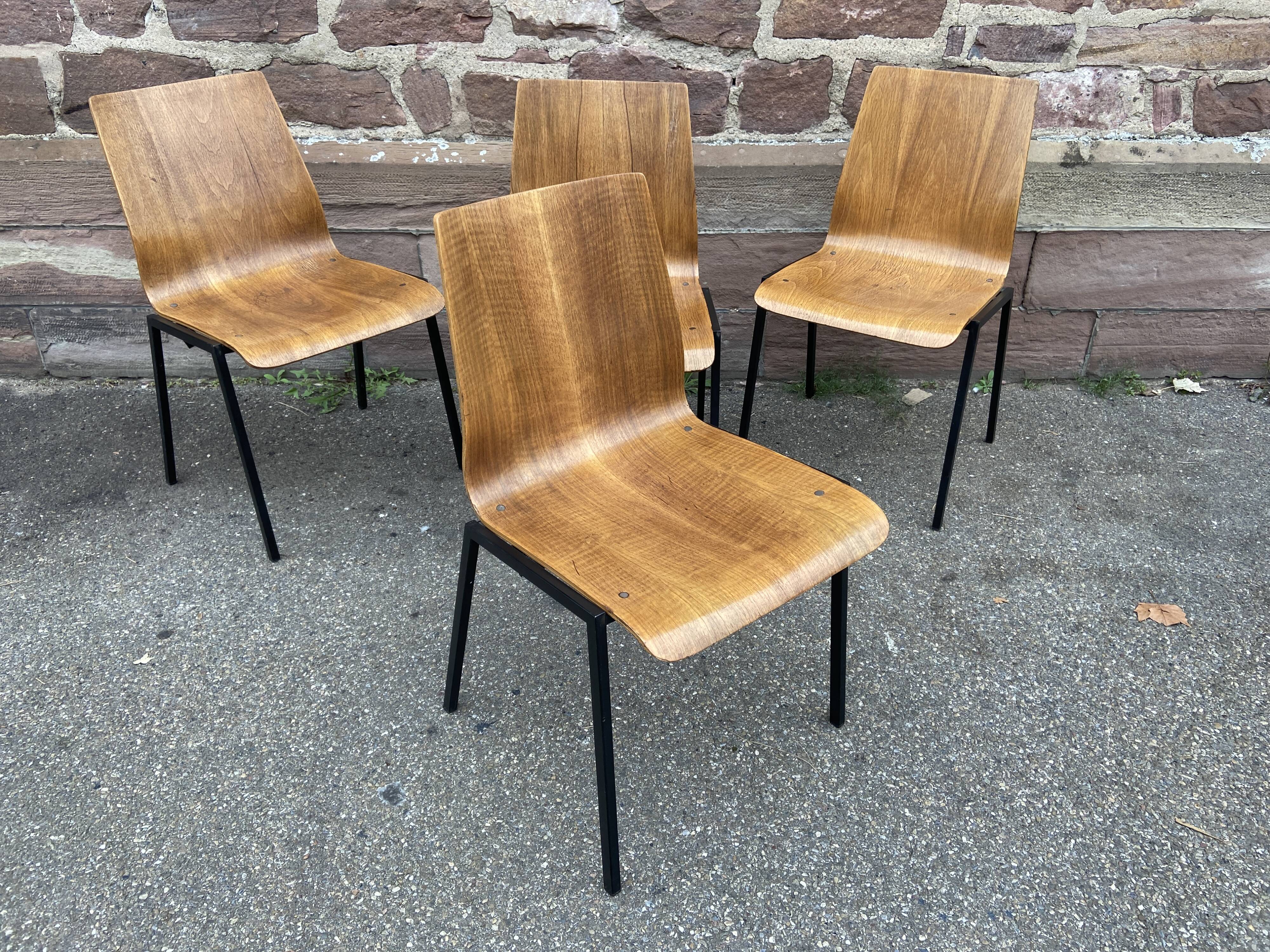 Suite of 4 chairs design Drabert Germany 1970 Scandinavian vintage