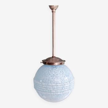 Art Deco pendant light in blue and white speckled glass, 1930s
