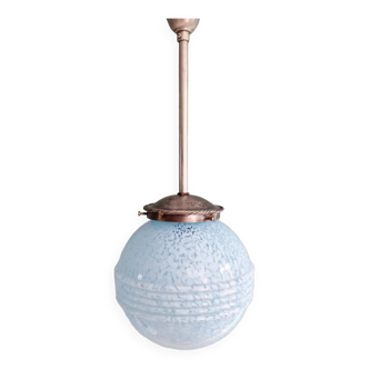 Art Deco pendant light in blue and white speckled glass, 1930s