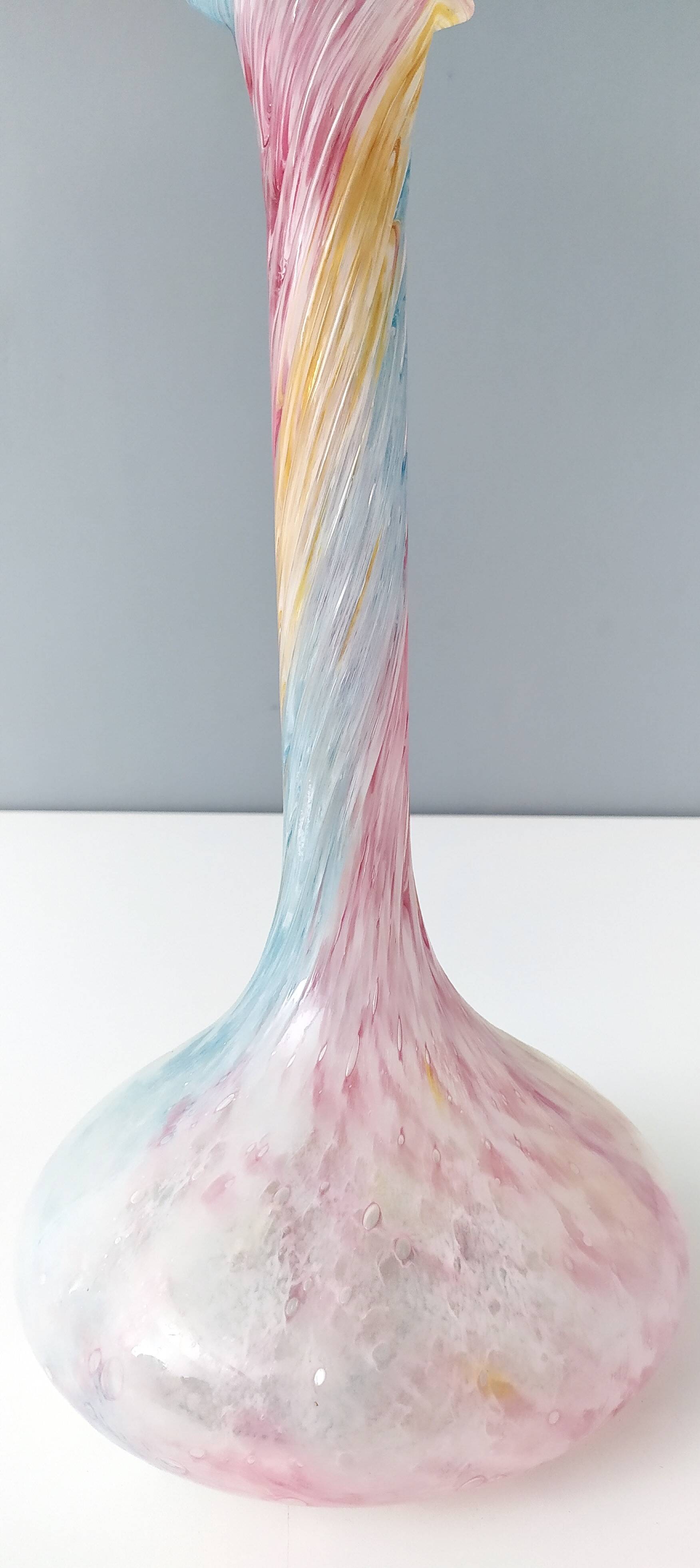 Vintage pastel colors polychrome murano glass flower vase, italy