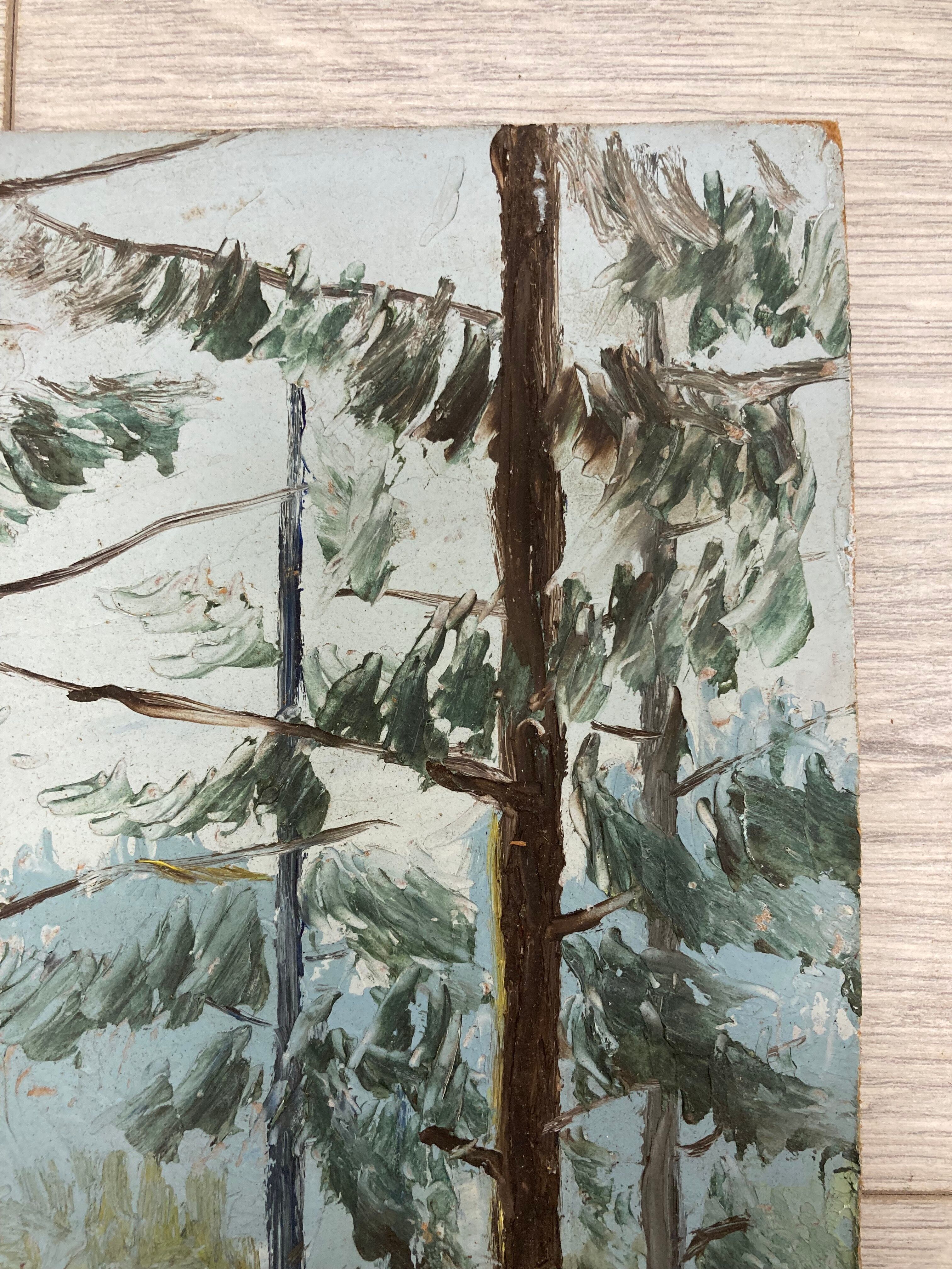 Oil on vintage wooded landscape panel