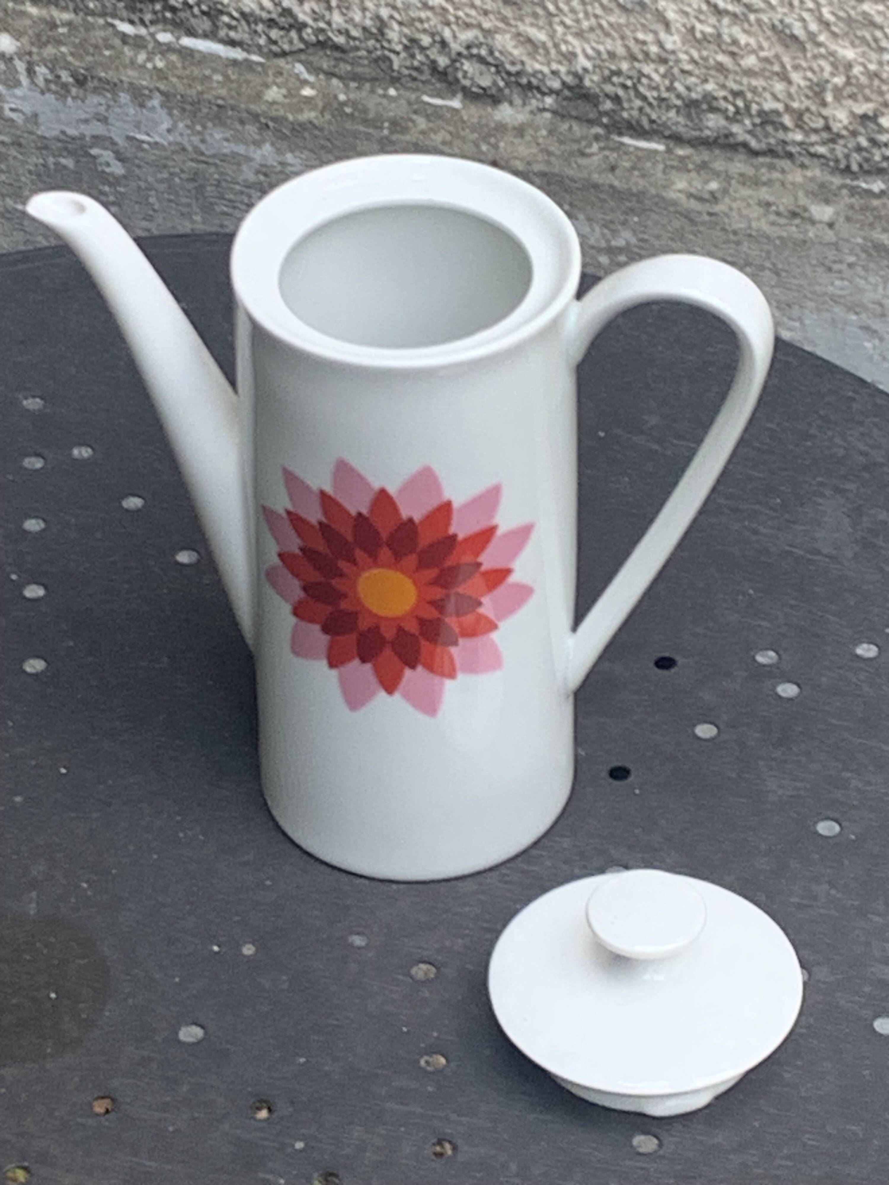 Arzberg Germany white porcelain coffee pot, numbered, designer motif