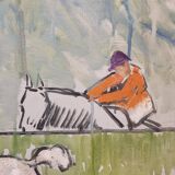Acrílico sobre lienzo “Carrera de caballos”, León Lafourcade, ff. s. XIX