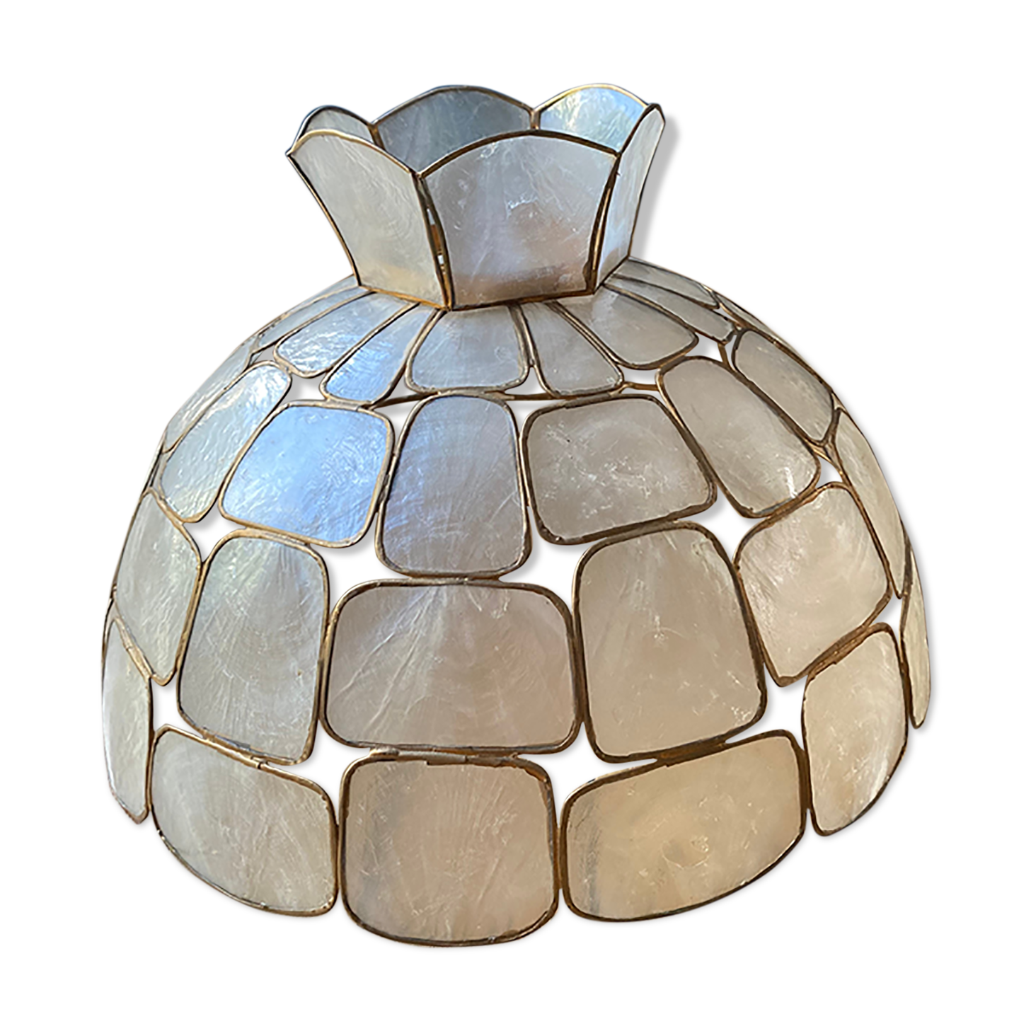 Mother-of-pearl lampshade and large format brass
