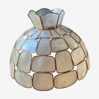 Mother-of-pearl lampshade and large format brass